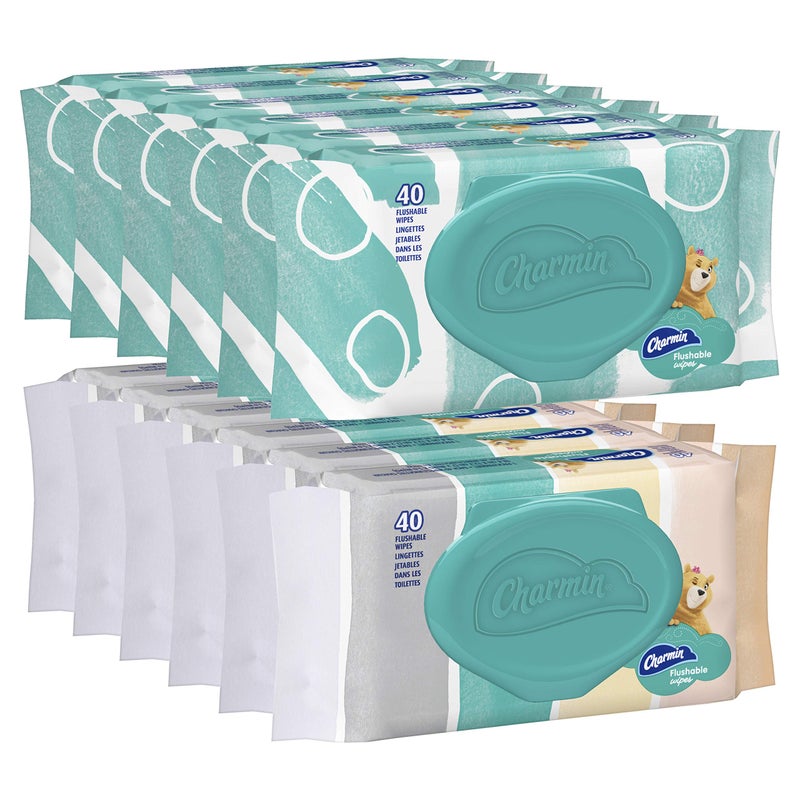 Charmin Freshmates Flushable Unscented Wet Wipes, 12 Packs, 40 Sheets Per Pack, Prime Pantry - Image 1